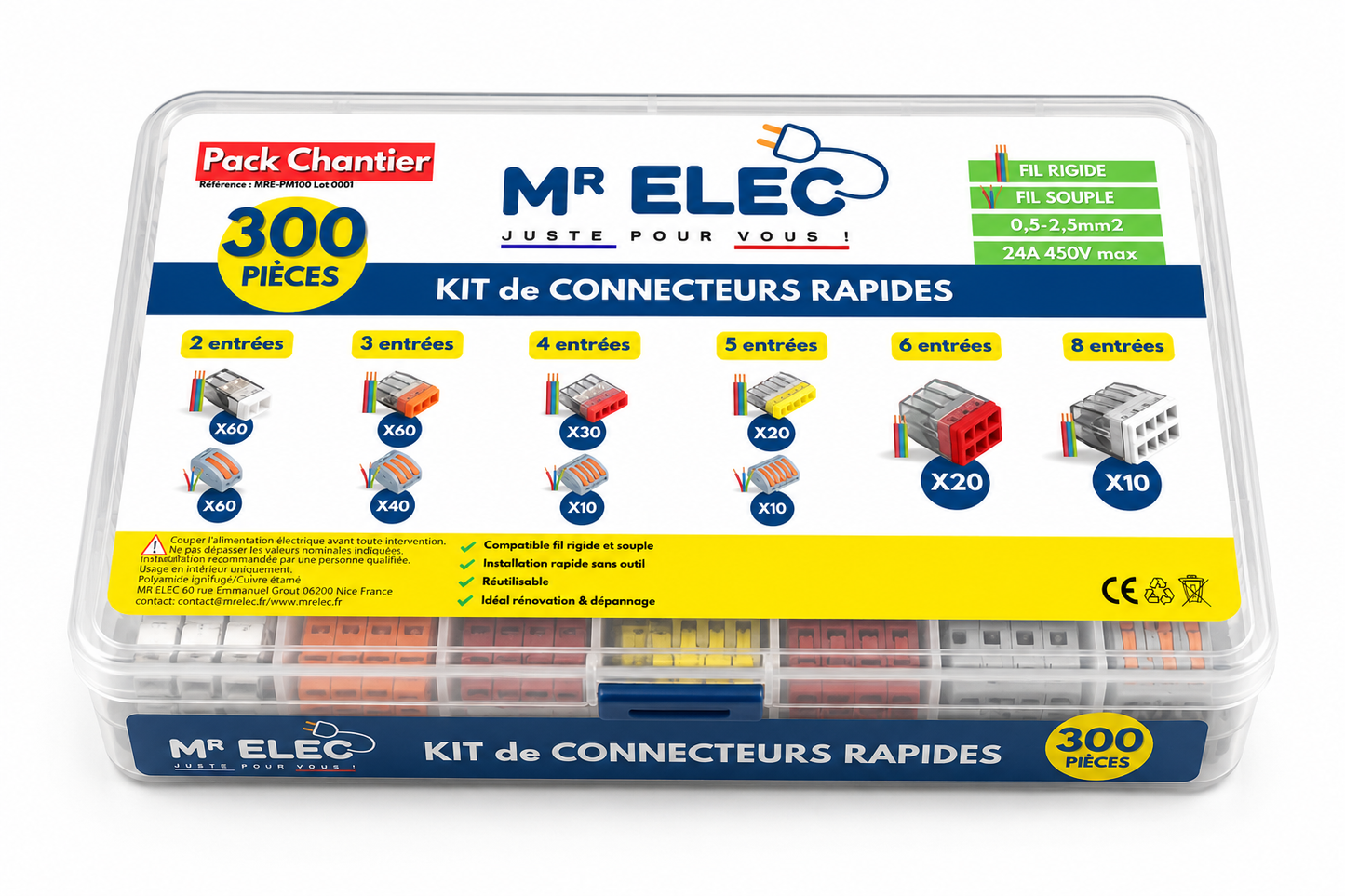 Kit Bornes de Connexion Rapides 300 Pièces — Pack Chantier