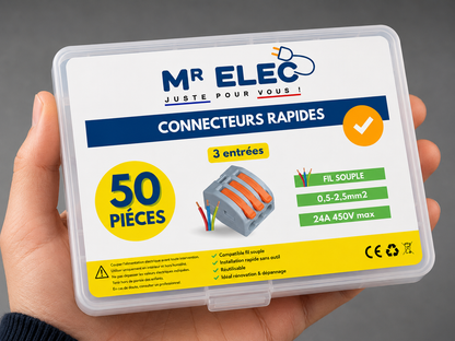 Borne de Connexion Rapide 3 Entrées — Kit 50 (Fil Souple)