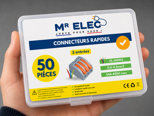 Borne de Connexion Rapide 3 Entrées — Kit 50 (Fil Souple)