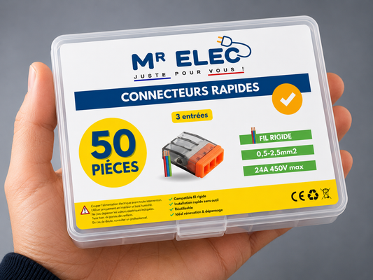 Borne de Connexion Rapide 3 Entrées — Kit 50 (Fil Rigide)