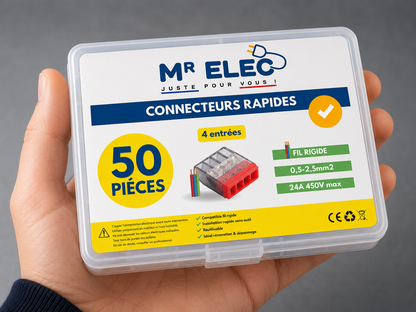 Borne de Connexion Rapide 4 Entrées — Kit 50 (Fil Rigide)