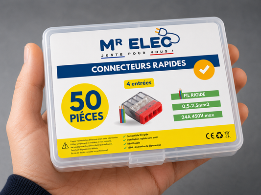Borne de Connexion Rapide 4 Entrées — Kit 50 (Fil Rigide)
