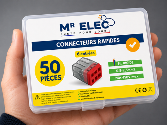 Borne de Connexion Rapide 6 Entrées — Kit 50 (Fil Rigide)