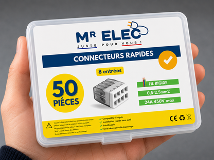 Borne de Connexion Rapide 8 Entrées — Kit 50 (Fil Rigide)