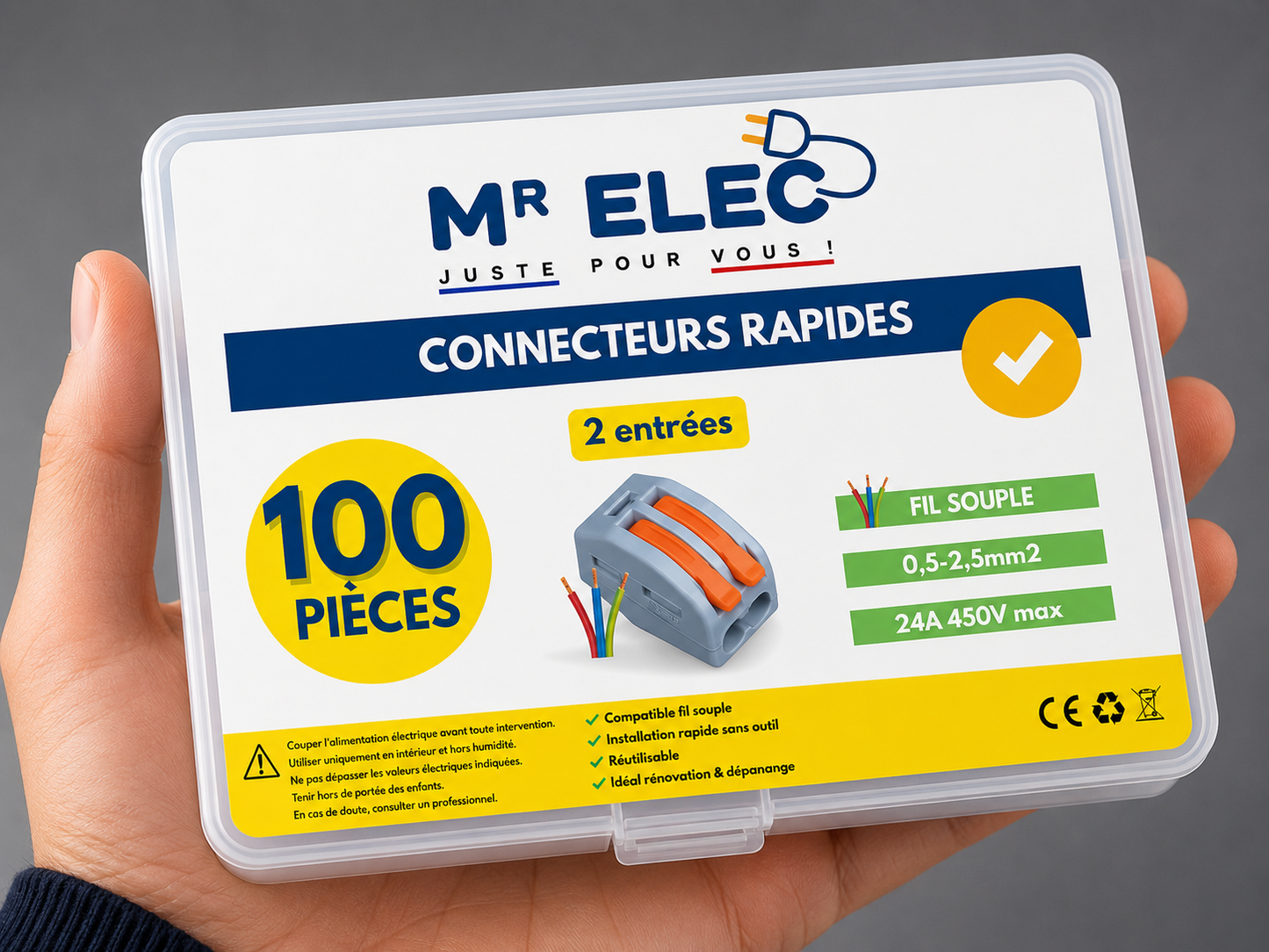 Borne de Connexion Rapide 2 Entrées — Kit 100 (Fil Souple)