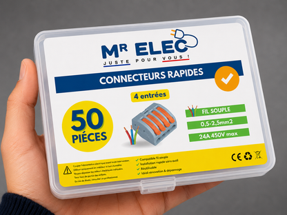 Borne de Connexion Rapide 4 Entrées — Kit 50 (Fil Souple)
