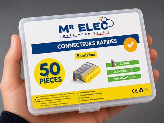 Borne de Connexion Rapide 5 Entrées — Kit 50 (Fil Rigide)