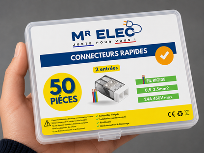 Borne de Connexion Rapide 2 Entrées — Kit 50 (Fil Rigide)